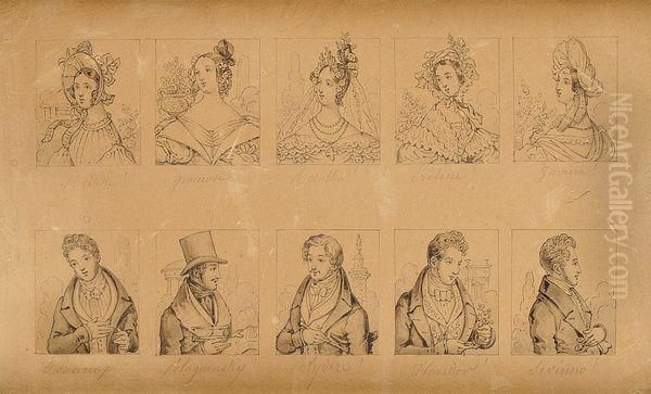 Portraits Oil Painting by Eugene Francois Marie Joseph Deveria