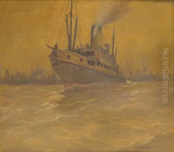 Le Depart Du Bateau A Vapeur Oil Painting by Albert Isidore Devos