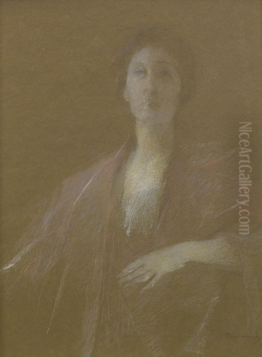 A Reflective Moment Oil Painting by Thomas Wilmer Dewing