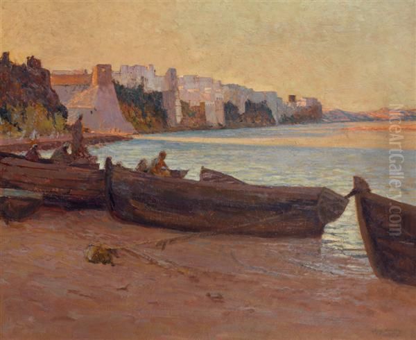 Barques Devant Assemour Oil Painting by Regis Jean Francois Deygas