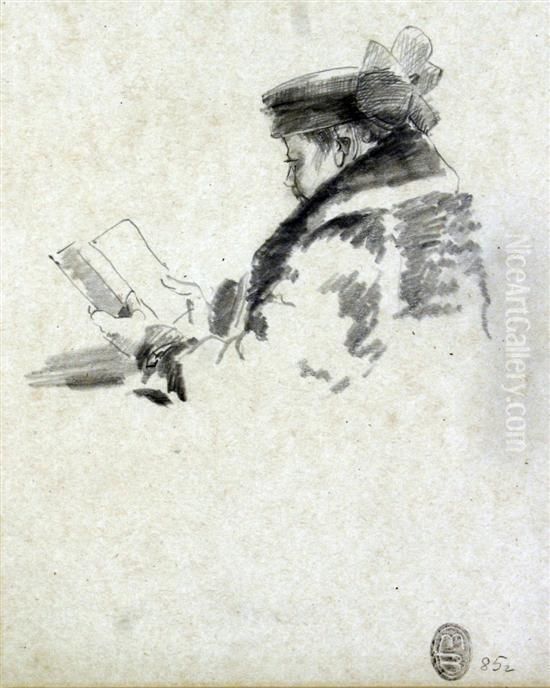 Portrait Of A Lady Reading A Book Oil Painting by Mose Bianchi