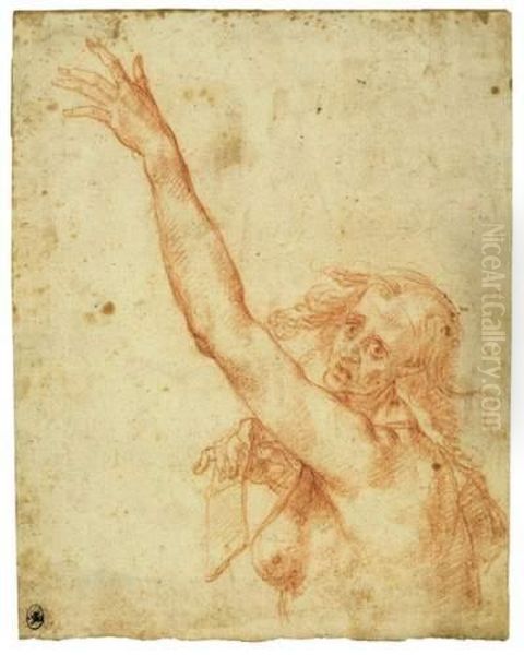 Etude De Vieille Femme Nue En Buste, Le Bras Gauche Leve Oil Painting by Giovanni Giovanni da San (Mannozzi)