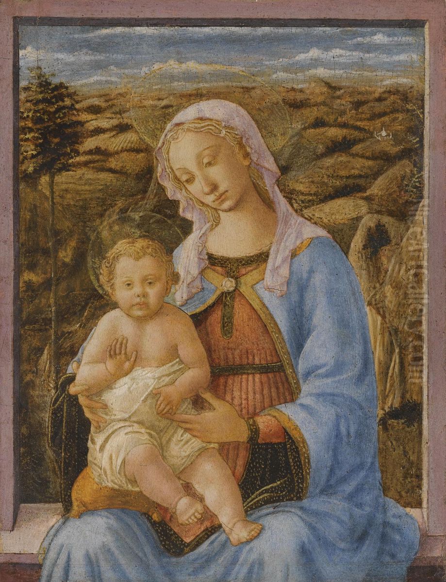 The Madonna And Child Seated On A Window Ledge, A Landscapebeyond Oil Painting by Pesellino