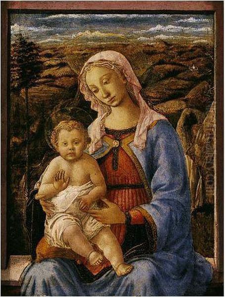 The Madonna And Child Seated On A Window-ledge, A Landscape Beyond Oil Painting by Pesellino