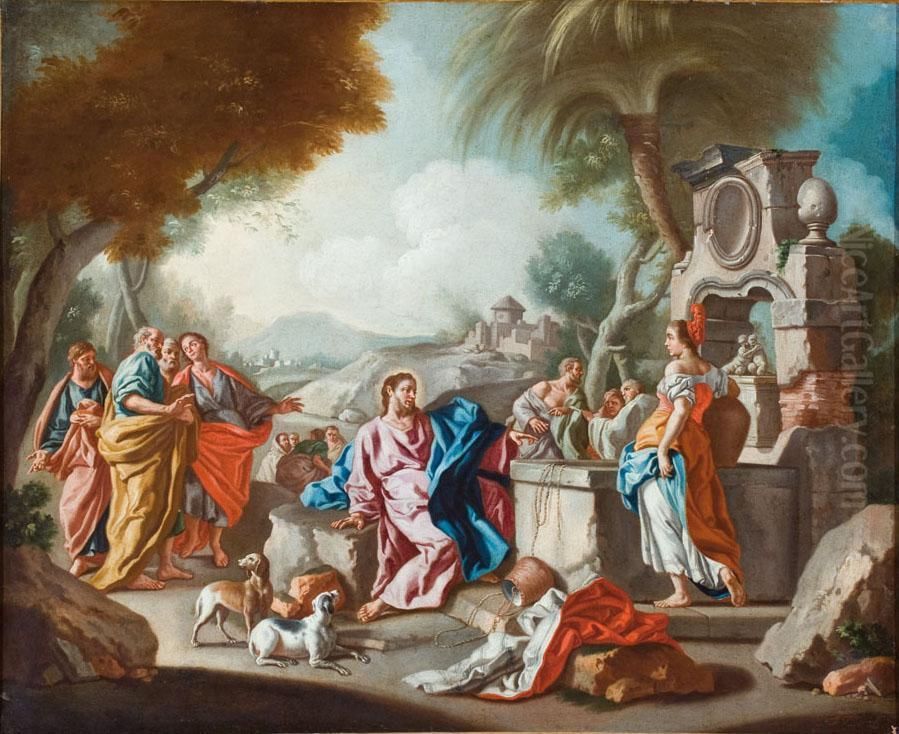 Gesu E La Samaritana Al Pozzo Oil Painting by Giacinto Diano