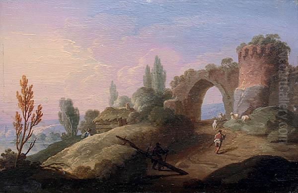 Romantic Landscape With A Ruin Ii Oil Painting by Xaver Frantisek Diblik