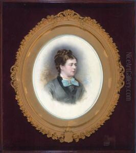 Brustbild Einer Dunkelhaarigen Dame Im Halbprofil Nach Rechts Oil Painting by Lowes Cato Dickinson