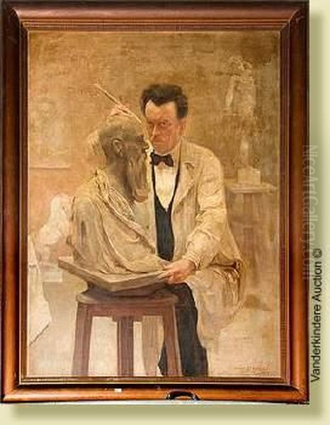 Le Sculpteur Paul Van De Kerckhove Dans Son Atelier Oil Painting by Omer Dierickx