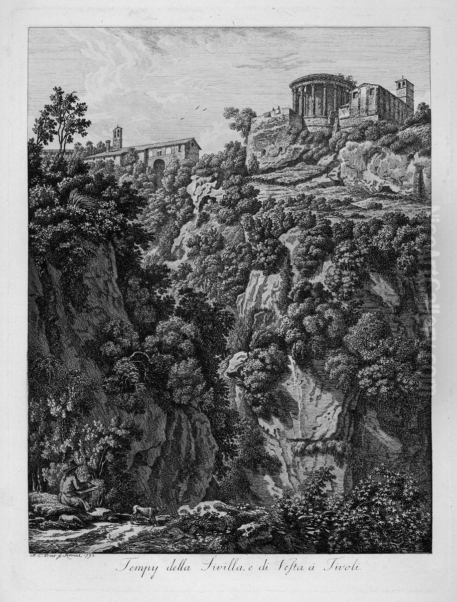 Tempio Della Sibilla, E Di Vesta A Tivoli Oil Painting by Albert Christophe Dies