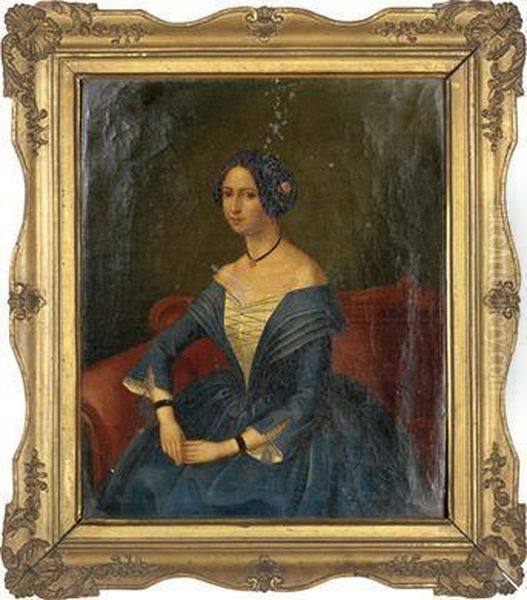 Portrat Einer Jungen Dame Auf Rotem Sofa Oil Painting by Carl Dietrich