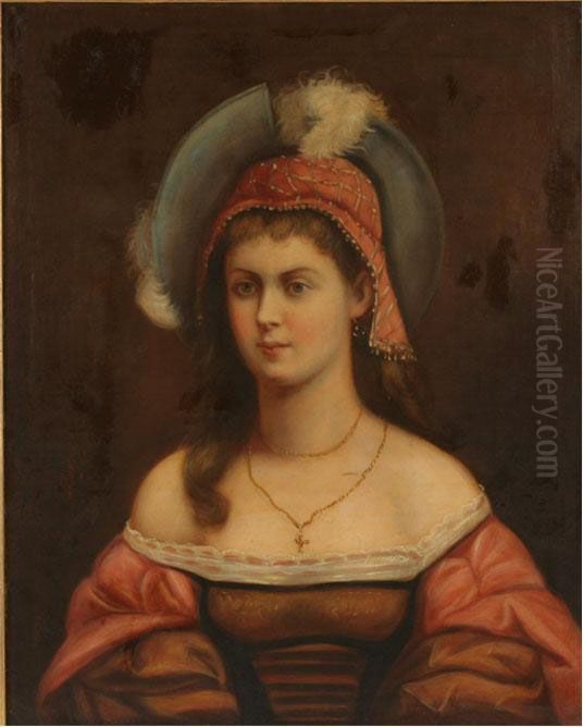 Half-length Portarit Of A Noblewoman Oil Painting by Carl Dietrich