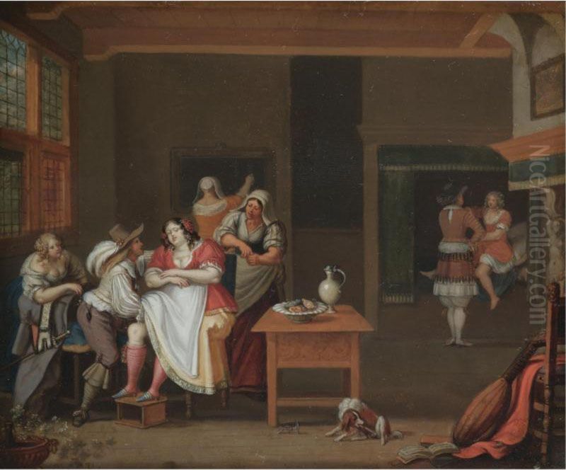 A Bawdy Brothel Interior Oil Painting by Mattias Dietrich