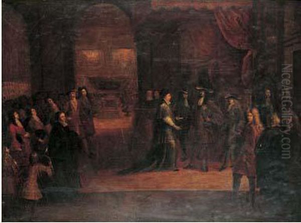 Louis Xiv Assistant Aux Funerailles Du Grand Dauphin Louis De France A Paris En 1711 Oil Painting by Antoine Dieu