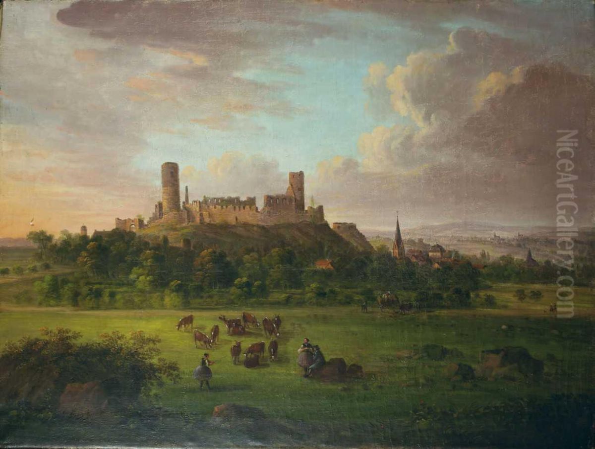 Ruine Der Burg Munzenberg Bei Butzbach. Oil Painting by Jakob Diezler