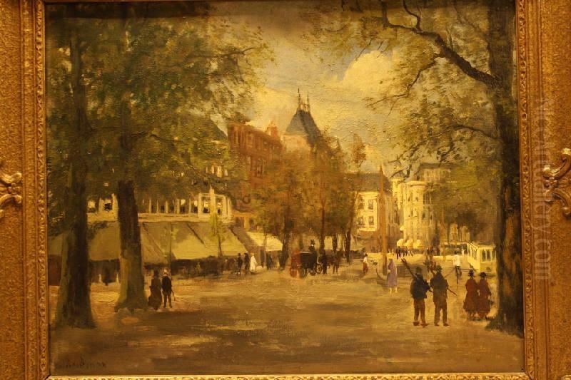 Paardenkoets En Wandelaars Op Het Buitenhof Te's-gravenhage Oil Painting by Christoffel Hendrik Dijkman