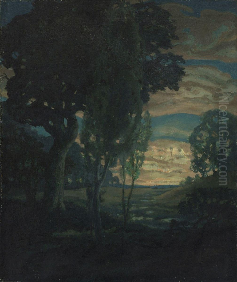 Abendliche Moorlandschaft Oil Painting by Ludwig Dill