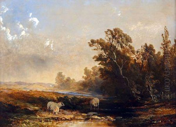 River Landscape With Sheep Oil Painting by Thomas, Junior Dingle