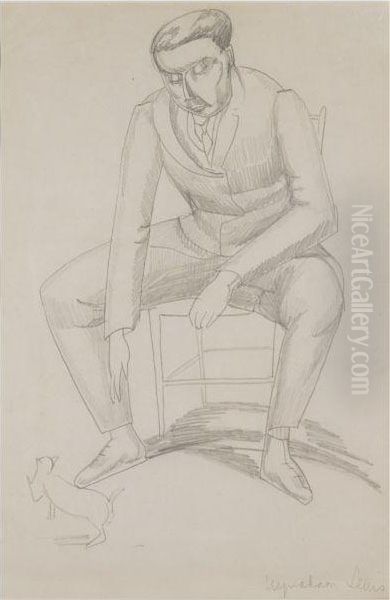 Wyndham Lewis With Cat Oil Painting by Jessica Stewart Dismorr