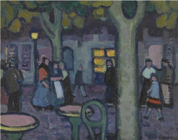 Night Scene, Martigues Oil Painting by Jessica Stewart Dismorr