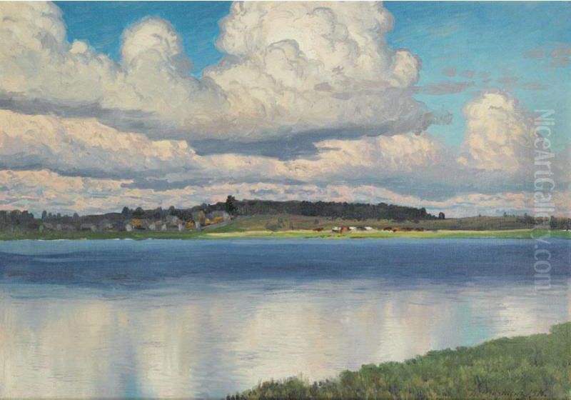 Landscape With Lake Oil Painting by Dmitry Emil'Evich Martens