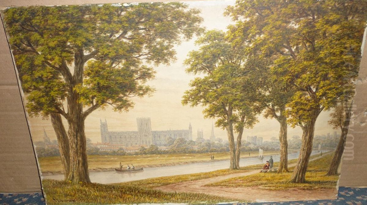 City Of York From The River Ouse Oil Painting by John Dobbin