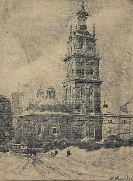 Lwow - Cerkiew Woloska I Wieza Korniakta Oil Painting by Odo Dobrowolski