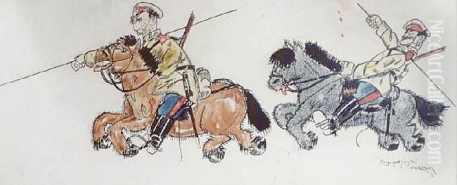 Kozacy-karykatura (1912?) Oil Painting by Stanislaw Dobrzynski