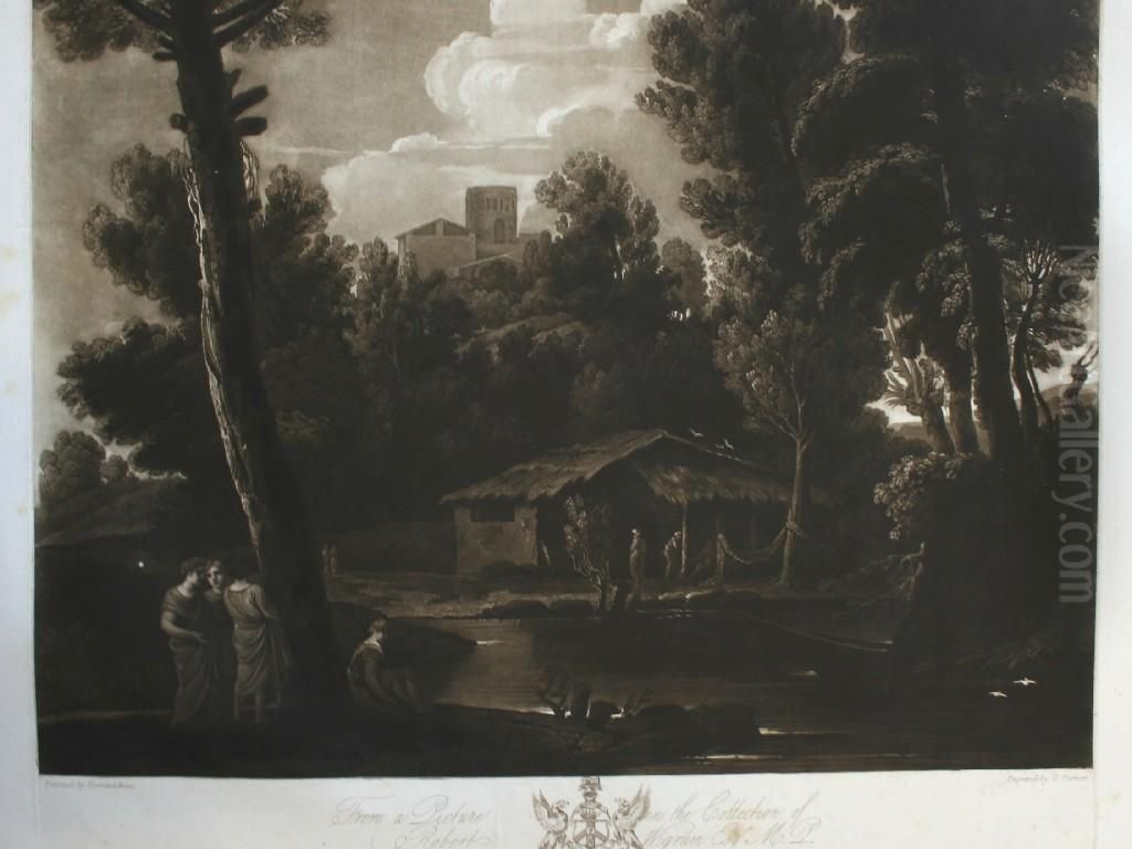(italianate Landscape With Figures By A Pool) Oil Painting by Domenico Zampieri (Domenichino)