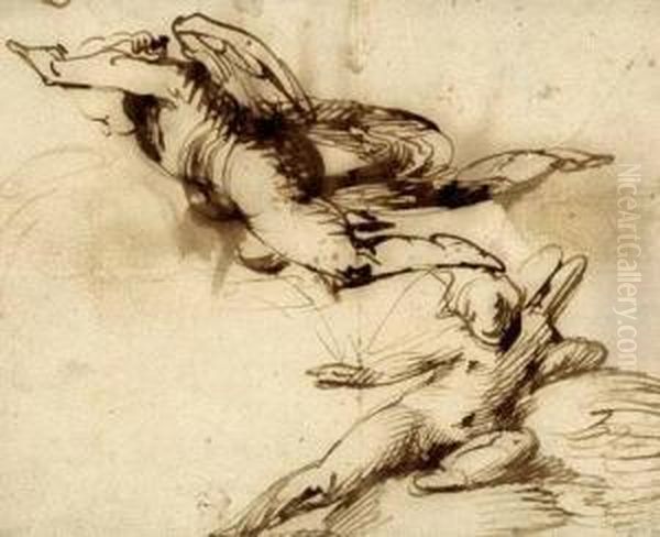 Studienblatt Mit Zwei Putti Oil Painting by Domenico Zampieri (Domenichino)