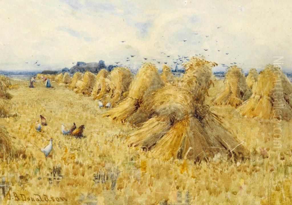 Harvest Time Near Aintree Oil Painting by J B Donaldson
