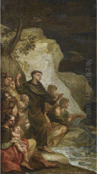 Saint Francis Preaching To The Fishes Oil Painting by Jose Jimenez Donoso