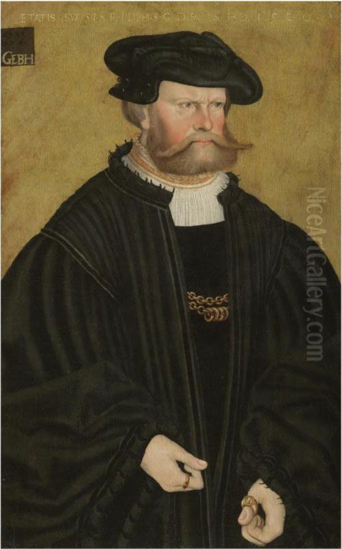 Portrait Of Graf Phillip Von Solms, Standing Half-length In Black, With A Black Hat, At The Age Of Fifty-one Oil Painting by Hans Doring