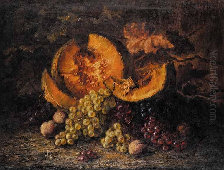 Untitled - Still Life Of Canteloupe And Grapes Oil Painting by Susanne Doring-Kessler