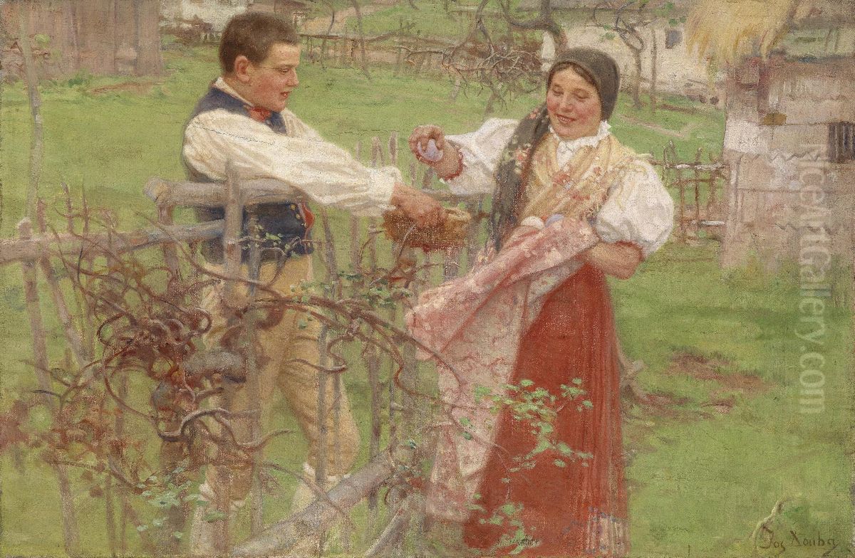 At TheFence Oil Painting by Josef Douba