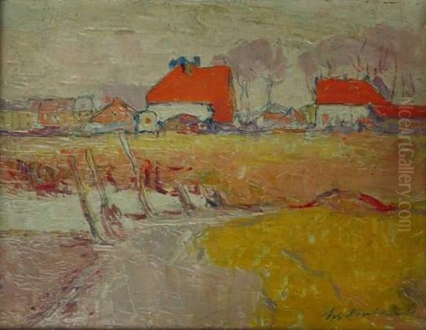 Masures Aux Toits Rouges Oil Painting by Arthur Douhaerdt