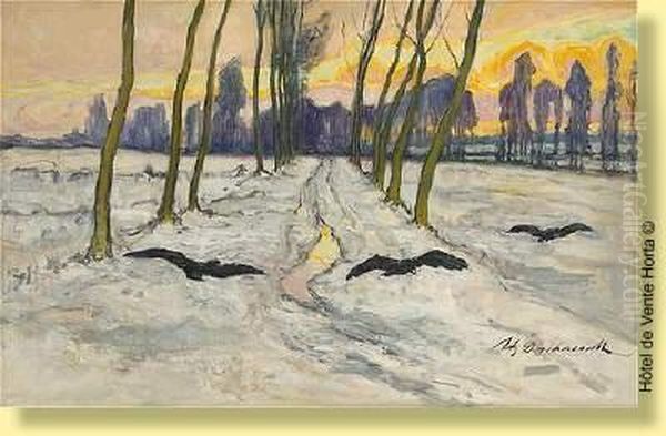 Coucher De Soleil Sur L'allee Enneigee Oil Painting by Arthur Douhaerdt
