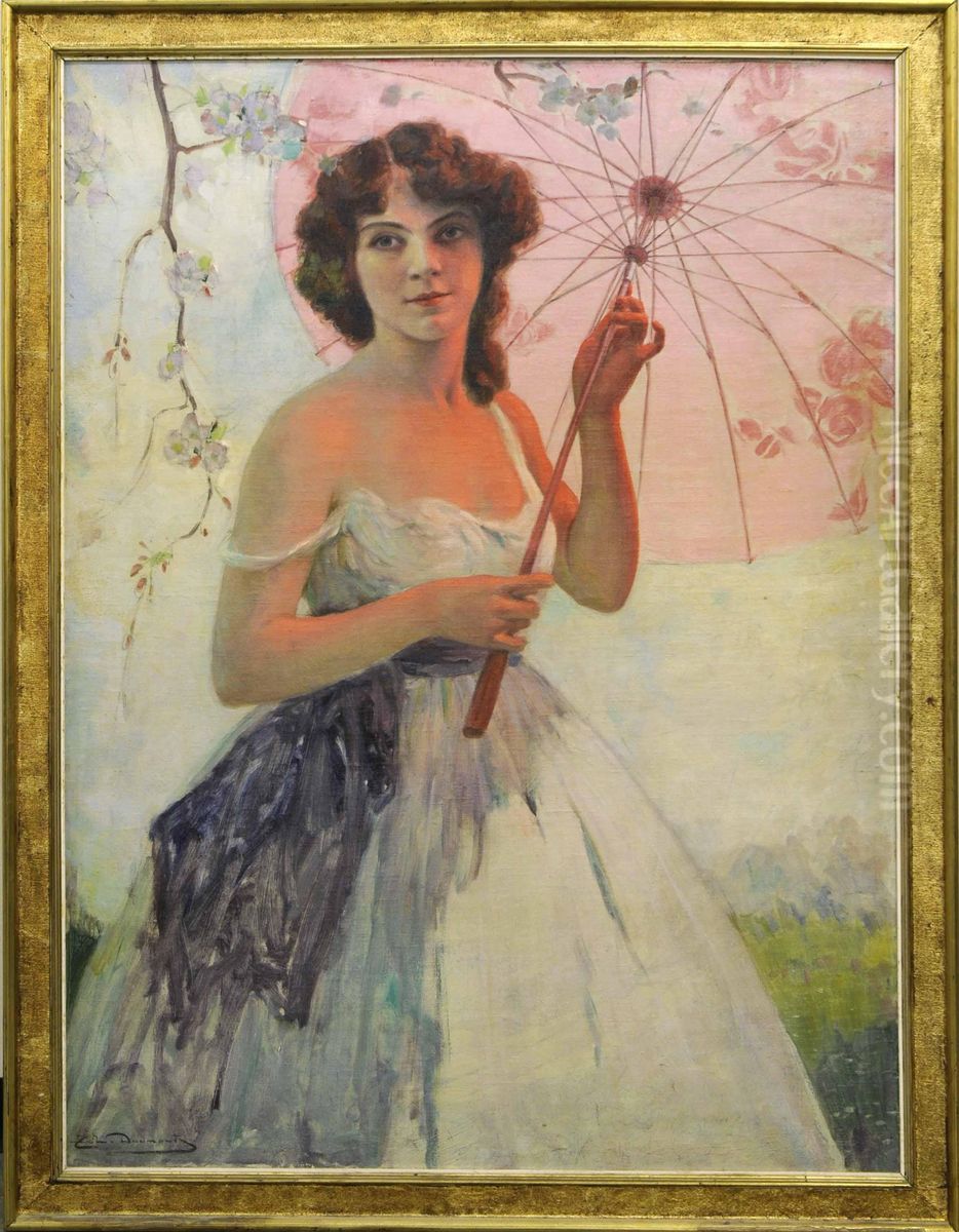 Jeune Femme A L'ombrelle Oil Painting by Edmond Doumont