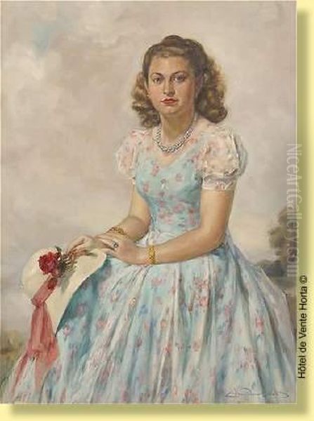 Portrait De Jeune Femme Au Chapeau Fleuri Oil Painting by Edmond Doumont