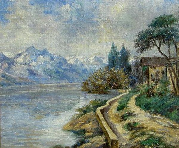 At The Water Border Oil Painting by Edmond Doumont