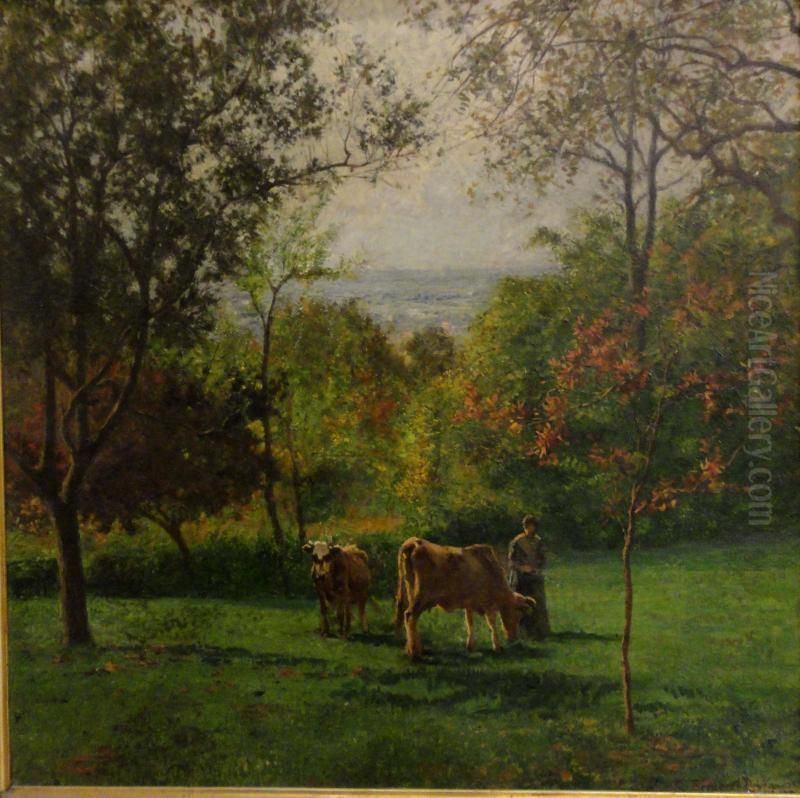 Paesaggio Con Mucche Al Pascolo Oil Painting by E. Doyen