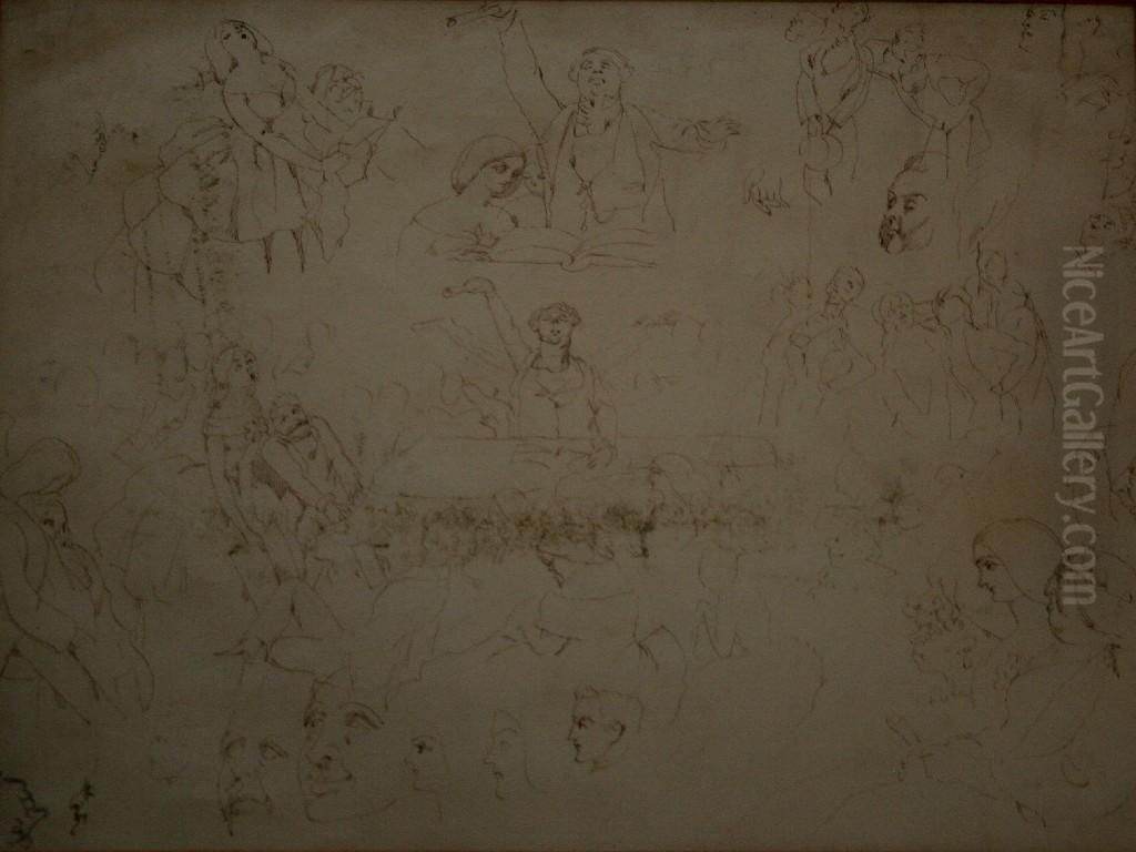 A Sheet Of Figure Studies Oil Painting by Richard Doyle
