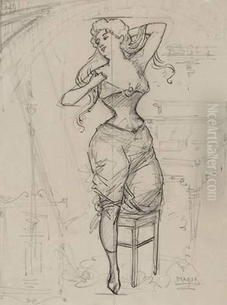 Danseuse De Cabaret Dans Sa Loge Oil Painting by Jules Isnard Dransy