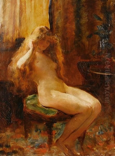 Study Of A Seated Female Nude Oil Painting by Arthur Drummond
