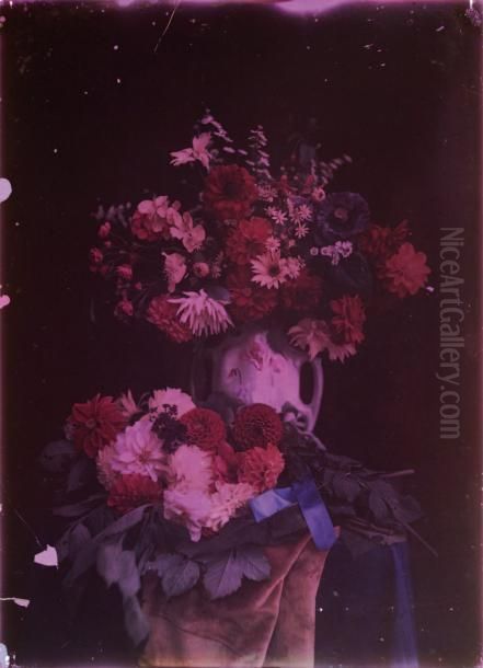 Composition Aux Dahlias. Oil Painting by Ducos Du Hauron