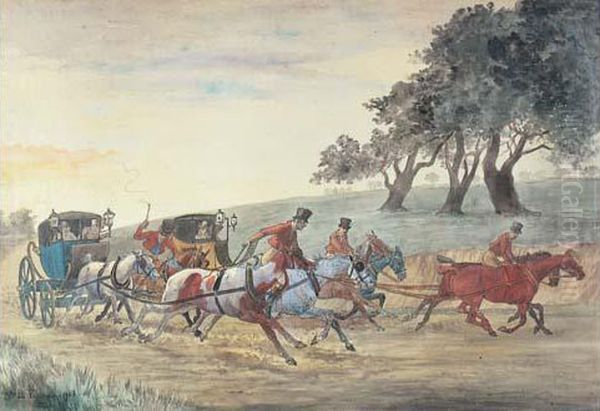 Course D'attelage Oil Painting by Charles M., Vicomte Du Passage