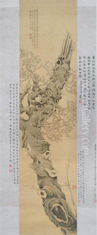 Plum Blossoms Oil Painting by Qian Du