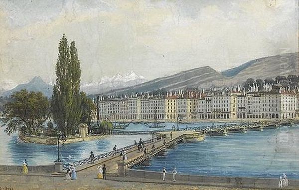 Blick Auf Die Ile Rousseau Und Die Promenade In Genf Oil Painting by Jean-Baptiste Dubois