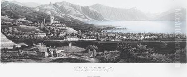 Vevey Et Le Fond Du Lac,/entree Du Rhone Dans Le Lac Oil Painting by Jean-Baptiste Dubois