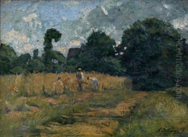 Les Foins Oil Painting by Louis Alexandre Dubourg