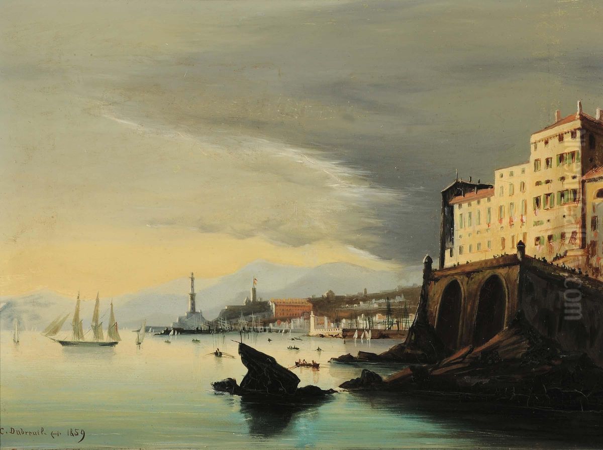 Veduta Di Genova Con La Lanterna Oil Painting by Cheri Francois Dubreuil